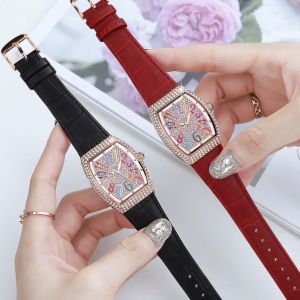 แฟชั่นผู้หญิงนาฬิกา 2025 ใหม่ถังรูปเพชรประดับนาฬิกาแฟชั่นหรูหรายิปโซสีกุหลาบทองเปลือกควอตซ์นาฬิกา