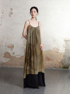 ONMOON Silk Spring Summer Loose Fit Classic Style Strapless Dress Romantic Plant Color Long A-Line Gown Fairy Tale Elegant