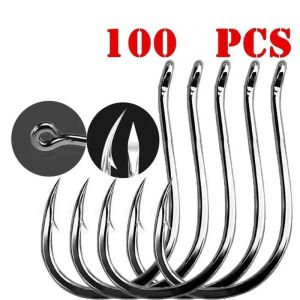 100pcs/box 3~12 High Carbon Steel Fishing Hooks Pack with Hole Fishing Hooks Circle Black Barbed Hooks Fishing Accessories