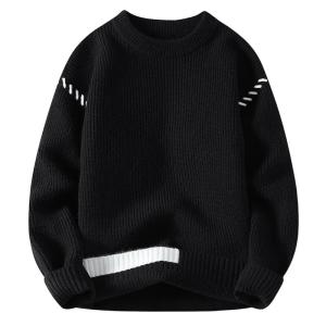 ROMON | Lormen Mens Round Neck Fleece Lined Casual Knitwear Winter Thick Warm Fashion City Style Long Sleeve Loose Fit Overhead Sweatshirt