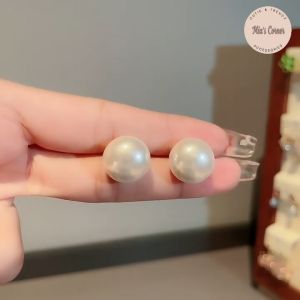 Bông tai ngọc trai tròn trái tim loại to cao cấp sang trọng kiểu Hàn Quốc