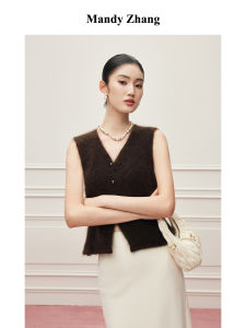 Elegant V-Neck Knitted Vest Women Autumn Winter