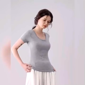 Women Chest Padded T Shirts Casual Breathable Round Neck Short Sleeve T-shirt