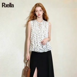 puella | Fashion Slimming Sleeveless Polka Dot V-neck Ruffled Tank Top