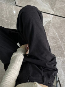 กางเกงขายาวทรงตรงผ้าขนสัตว์หนาเอวสูงสำหรับผู้หญิงในฤดูใบไม้ร่วงและฤดูหนาว กางเกงขายาวทรงหลวมสบาย ๆ บุขนแกะ ทรงหลวม ทรงหลวม ทรงหลวม