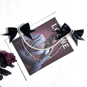 INS Super Popular Summer Sweet Puffy Dress Pearl Suspender Strap Female Ornament Bows Safety Pin Waist Chain