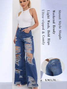 Womens High Waist Straight Leg Jeans Vintage Streetwear Loose Wide Leg Ripped Denim Pants Casual All Match Slim Fit Trousers