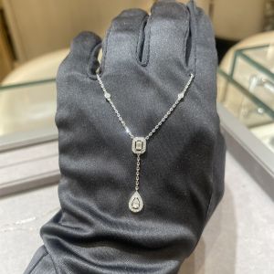 Silver Plated White Gold Womens Necklace Drip Tassel Y-Necklace Clasp Square Diamond High-End Sensation Small Fragrance Style Gift