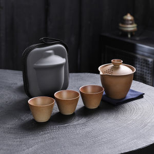 Portable Travel Ceramic Tea Set Camping Outdoor Tourism Brewing Tea Cup One Pot Three Cups Tea Pot Quick Guest Cup