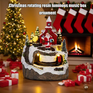 Resin Figurines Decorative Christmas Village Statues Xmas Train for Bedroom Restaurant Holiday