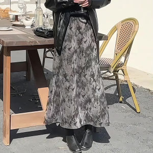 Retro Chinese Style Dyed A-Line Mini Skirt Womens High Waist Casual Wrap Body Long Skirt Fall New Style Casual Chic Long Skirt