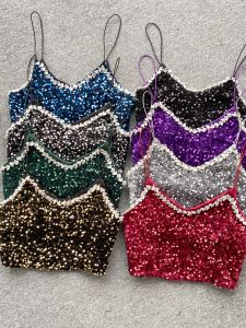 Luxurious Diamond Embedded Strap Vest Short Style Womens Fashionable Outerwear Belly Bared Glitter Top Trendy Spring Wear