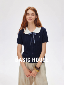 Basic House | Color Blocked Bow Knitwear Slim Fit Anti-Aging Top