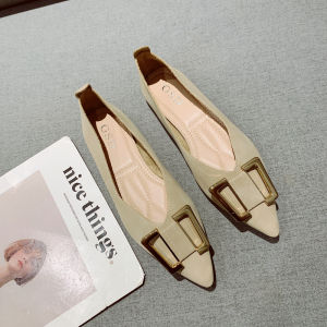 Comfortable Soft Surface Flat Bottom Single Shoes Metal Buckle Decoration Slimming Shallow Mouth Pointed Toe Versatile Soft Bottom Shoes