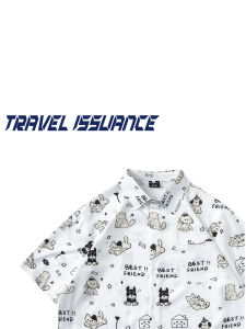 Travel Issuance Original Cartoon Print Loose Short Sleeve Shirt Summer Fashion Casual Collar Youth Trendy Printed Top for Men