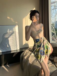 Pure Desire French Retro Floral Color Block Lace Trim High-End Sensation Strap Long Dress Splicing Floral Lace Trim Contrast Color Dress