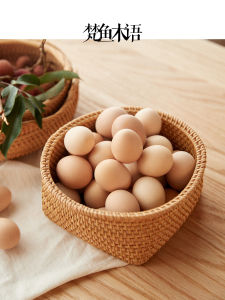 Creative Rattan Storage Basket for Eggs Bread and Fruits Handwoven Vietnamese Style Decorative Organizer for Home Living Room