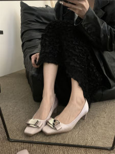 French Elegant Thick Heel Mary Janes Womens Shoes Spring 2025 New Square Head Bow Knot Medium Heel Evening Shoes