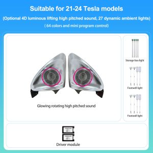 4D Rotating Tweeter Ambient Light HiFi Speaker For Tesla Model 3 Model Y RGB LED Dynamic Atmosphere Light Car Interior