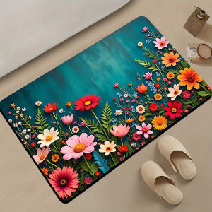 VIKAMA Spring Flower Bath Floor Mat Shower Room Toilet Doors Water absorbing Non slip Carpet Home Decoration