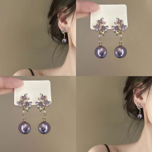 Elegant Purple Drip Glaze Flower Stud Earrings Stylish Minimalist Design High Quality Fashionable Versatile Jewelry Accessories