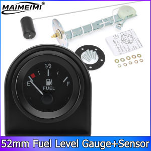 RYSJM | 52mm Fuel Level Gauge 240-33ohm Car Meter Fuel Float Sensor Fit 5in-27in Tank Height White LED Light Black Rim Automotive Gauge