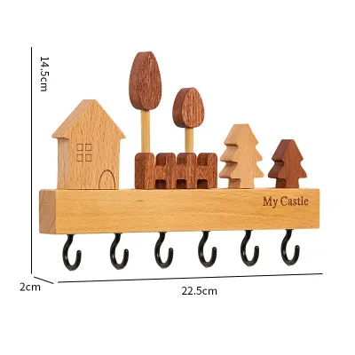 YUANSHANZHU | Creative No-drilling Wall-mounted Wooden Key Holder and Shelf