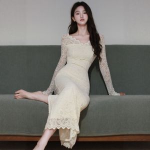 CHANGTONG | Elegant Lace V-Neck Slim Fit Mermaid Maxi Dress