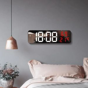 LED digital wall clock large screen wall mounted display temperature and humidity display electronic alarm clock home decoration
