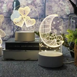 LAMPU TIDUR HIAS LED 3D ACRYLIC PROMO TRANSPARANT KACA BENING PAJANGAN HIASAN HADIAH LAMPU MEJA