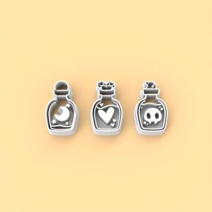 3PCS Magic Potion Bottle Cookie Cutters with Embossed Patterns Hollow Mold Design for Halloween Baking Clay Crafts Party Treats