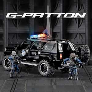 【RUM】1:24 Scale G-Patton Police Alloy Car Model Light & Sound Effect Diecast Car Toys for Boys Birthday Gift Kids Toys Car Collection