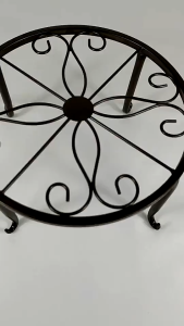 Floor Flower Pot Rack Round Iron Garden Indoor Balcony Decor Single Layer Plant Stand