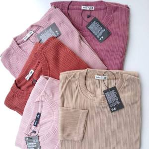 Kaos Wanita Jumbo Rib Lengan Panjang Atasan Kaos Polos HM Basic Tee Melar