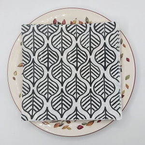 20pcs Modern Art Deco Napkins Black Geometric Leaf Pattern on White 2-Ply 33x33cm for Cocktail Party Wedding Table Decor