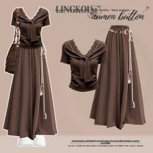 NUMEN BUTTON | Casual Lace Loose Slimming Set
