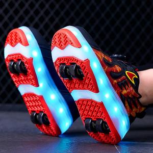 Boys Glowing Roller Skate Shoes Spring Autumn New Style Four-Wheel Light-Up Walking Shoes Breathable Casual Sports Shoes