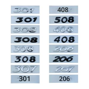 3d ABS Chrome โลโก้สีดํา 408 206 207 301 307 508 308 สัญลักษณ์ตัวอักษรป้ายจํานวนสติกเกอร์รถ Trunk Badge Decal อุปกรณ์เสริม