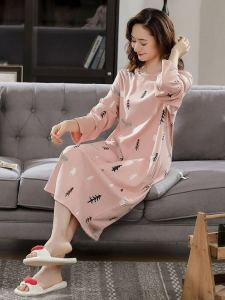 Sweet Style Long Sleeve Womens Nightgown plus Size Sleep Dress Trendy Home Clothes New Arrival Autumn Winter Milk Silk Fabric