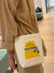 Cute Small Backpack Canvas Crossbody Bag Printable White Yellow Leopard Print Youth Mobile Phone Bag Korean Style Zipper Closure