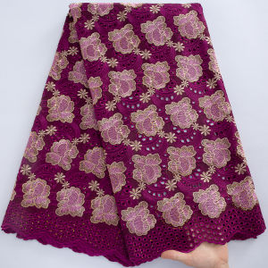 High Quality African Cotton Swiss Voile Lace Fabric Beige Pink Floral Embroidery Lace for Wedding Sewing