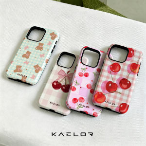 Potdemiel | Pink Plaid Cherry High Strength PC Heavy Duty Bumper for iPhone 17 16 15 14 Plus 13 Pro Max Shockproof Cover