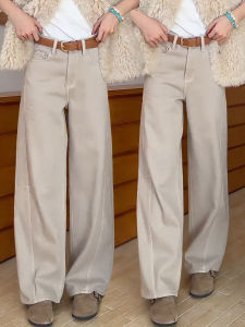 XIANGHOUMINCHU | Fleece Lined Wide Leg Denim Trousers Women