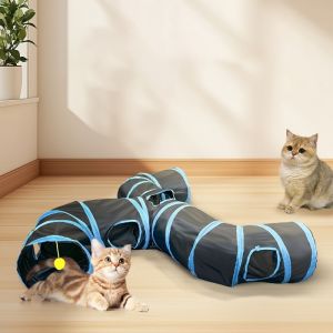 Foldable Cat Tunnel T-Cross Pass Play Tunnel Breathable Drill Barrel Kitty Toy for Indoor Pets Interactive Loud Paper