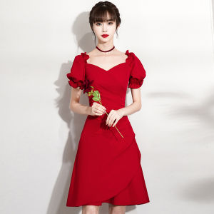 Elegant White French Style Dress Puffy Sleeve Short A-Line Skirt Dress for Engagement Wedding Registration Birthday Party