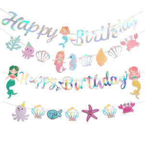 Mermaid Theme Happy Birthday Banner Little Mermaid Party Decoration for Girl Under The Sea Party Decoration Baby Shower Supplies