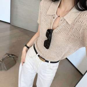 DUOFEIYAN | Lacy Collar Ice Silk Knitted Short Sleeve Polo T Shirt