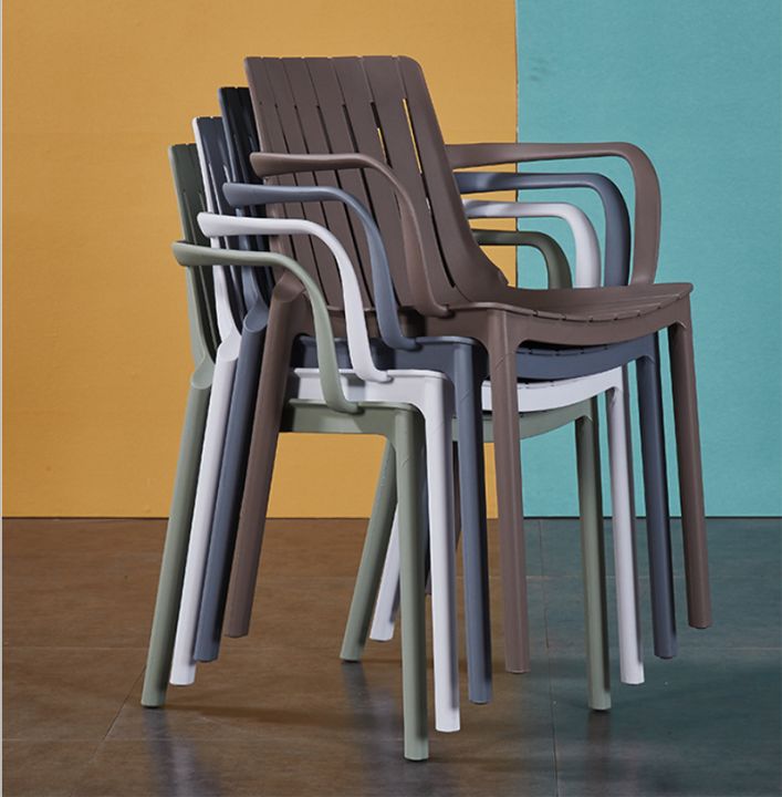 Nordic Armrest Stacked Plastic Chair Hollow Dining Chair Leisure