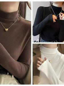 Áo Len Dệt Kim Cổ Cao Cỡ Lớn Cho Nữ Áo Sơ Mi Lót Lông Cừu Dày Mùa Đông Thường Ngày Cổ Polo Dài Tay Vải Polyester