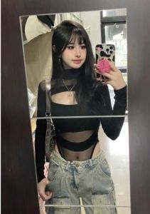 บอดี้สูทซีทรูเว้าอกแขนยาวสายแซ่บ เนื้อซีทรูเรย่อน